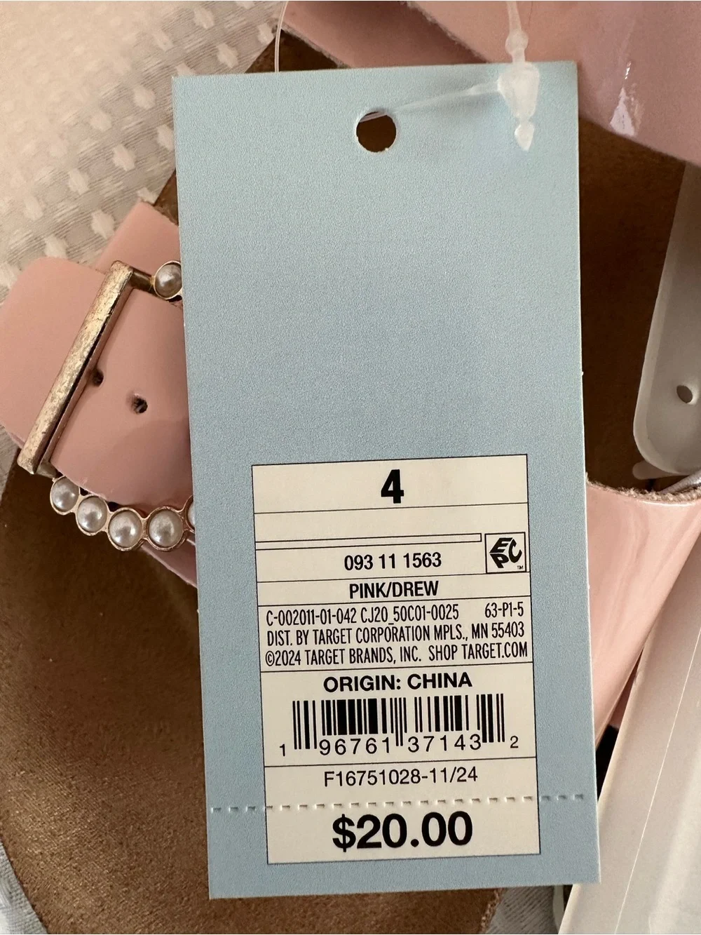 Cat & Jack Light Pink Pearl Buckle Slide Sandals NEW Big Girls Size 4